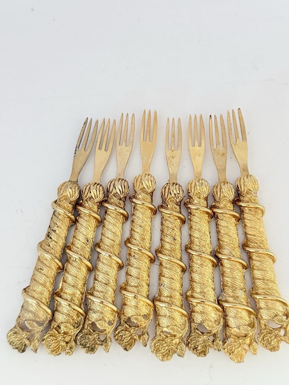 Vintage Janis Collection 24K Gold Plated Cocktail Forks Set of 8 Rose Tancraft
